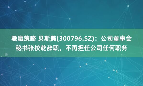 驰赢策略 贝斯美(300796.SZ)：公司董事会秘书张校乾辞职，不再担任公司任何职务